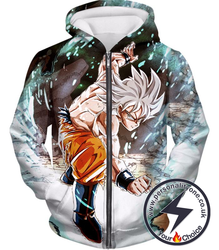 Dragon Ball Super Goku Action Super Saiyan White Cool Anime Graphic Zip Up Hoodie